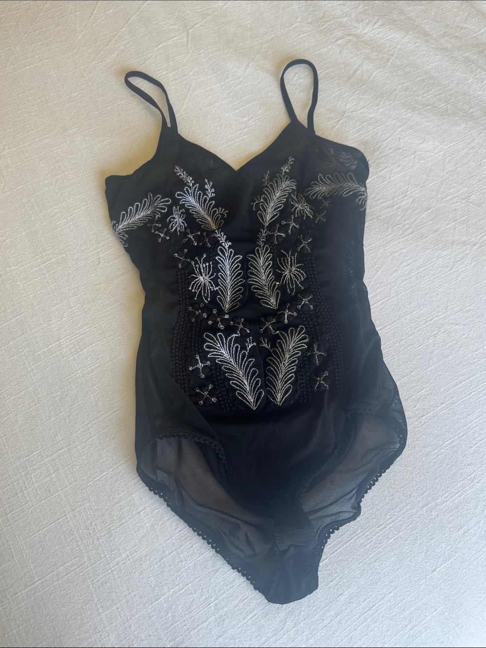 Urban Outfitters Black Embroidered Sheer Bodysuit